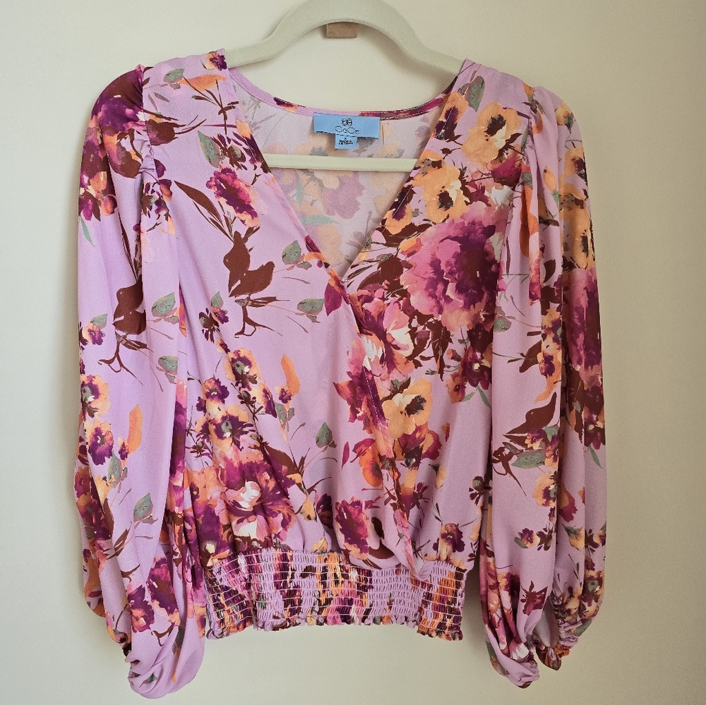 CeCe Floral Elastic Waist Blouse